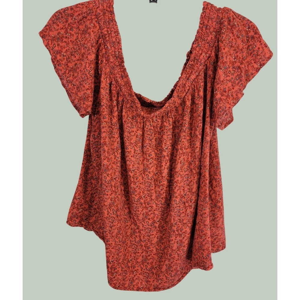 Old Navy Blouse Boho Cottagecore Floral Peasant Top Flutter Sleeve Red Orange XL